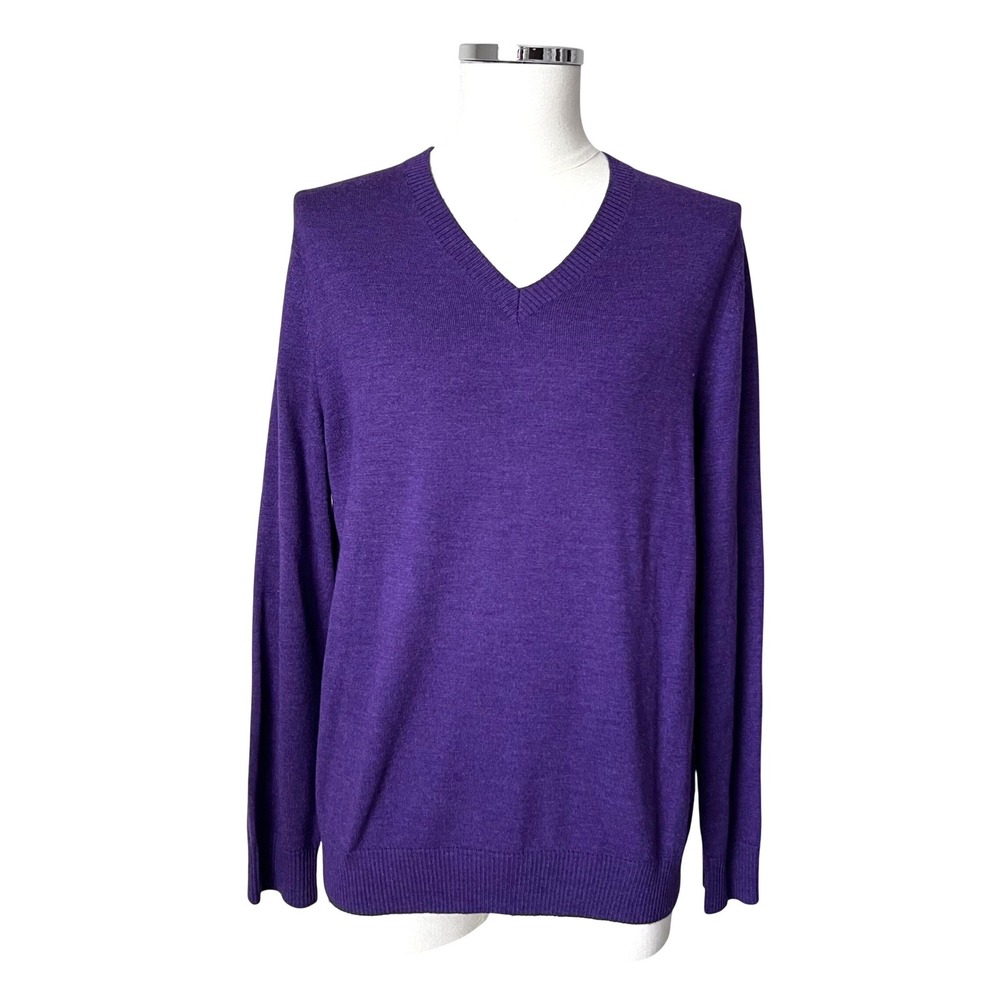 Banana Republic Men's‎ Purple V-Neck 100% Merino Wool Sweater Old Money Size L